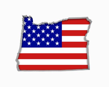 Oregon veya ABD bayrağı yıldız çizgili harita 3d çizim