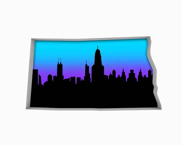 North Dakota Skyline City Metropolitan Area Nightlife Illustration — Stock Photo, Image