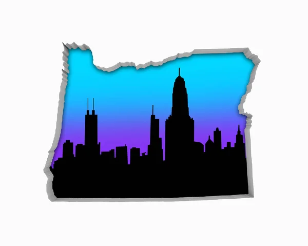 俄勒冈州或天际线城市大都市区夜生活3D — 图库照片