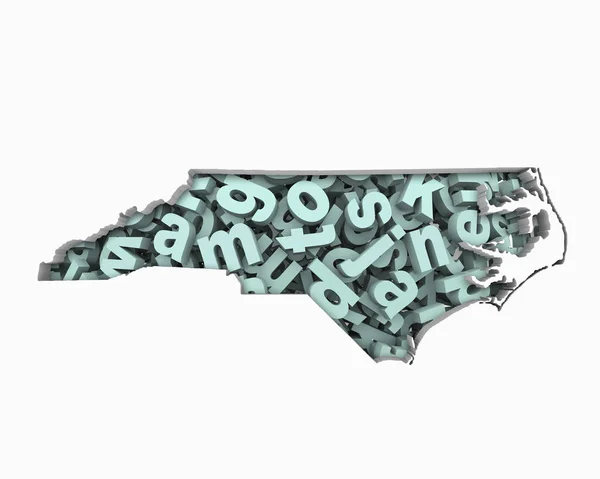 North Carolina Lettere Mappa Istruzione Leggere Scrivere Scuole Illustrazione — Foto Stock