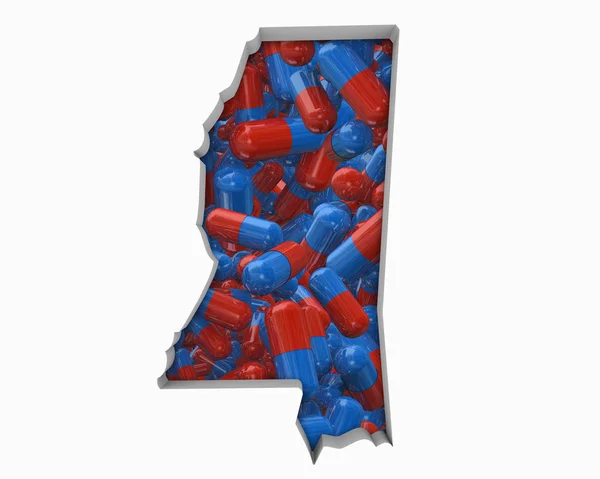 Mississippi Tabletták Kábítószer Egészségbiztosítási Megjelenítése Illusztráció — Stock Fotó