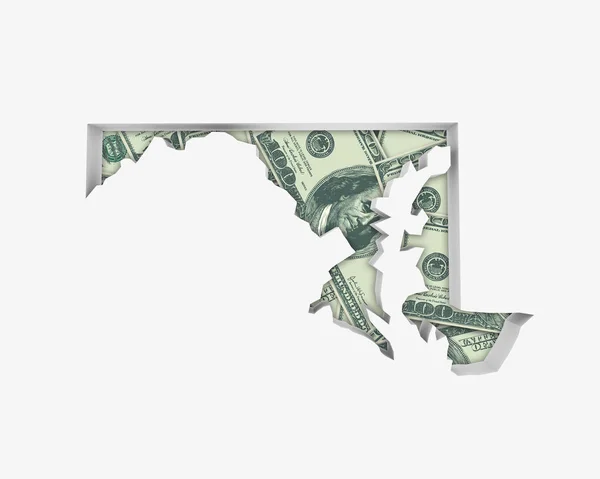 Maryland Pieniądze Mapę Gotówki Dolarów Gospodarki Ilustracja — Zdjęcie stockowe