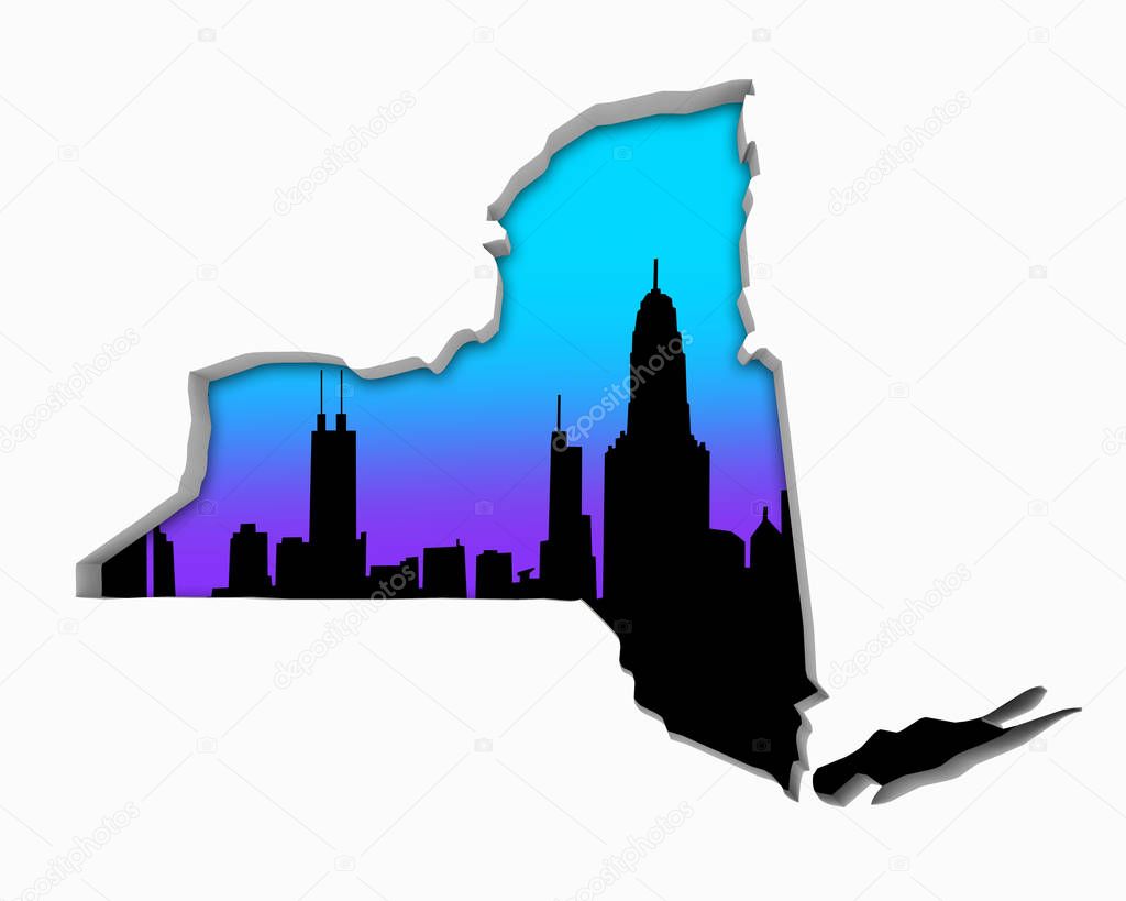 New York NY Skyline City Metropolitan Area Nightlife 3d Illustration
