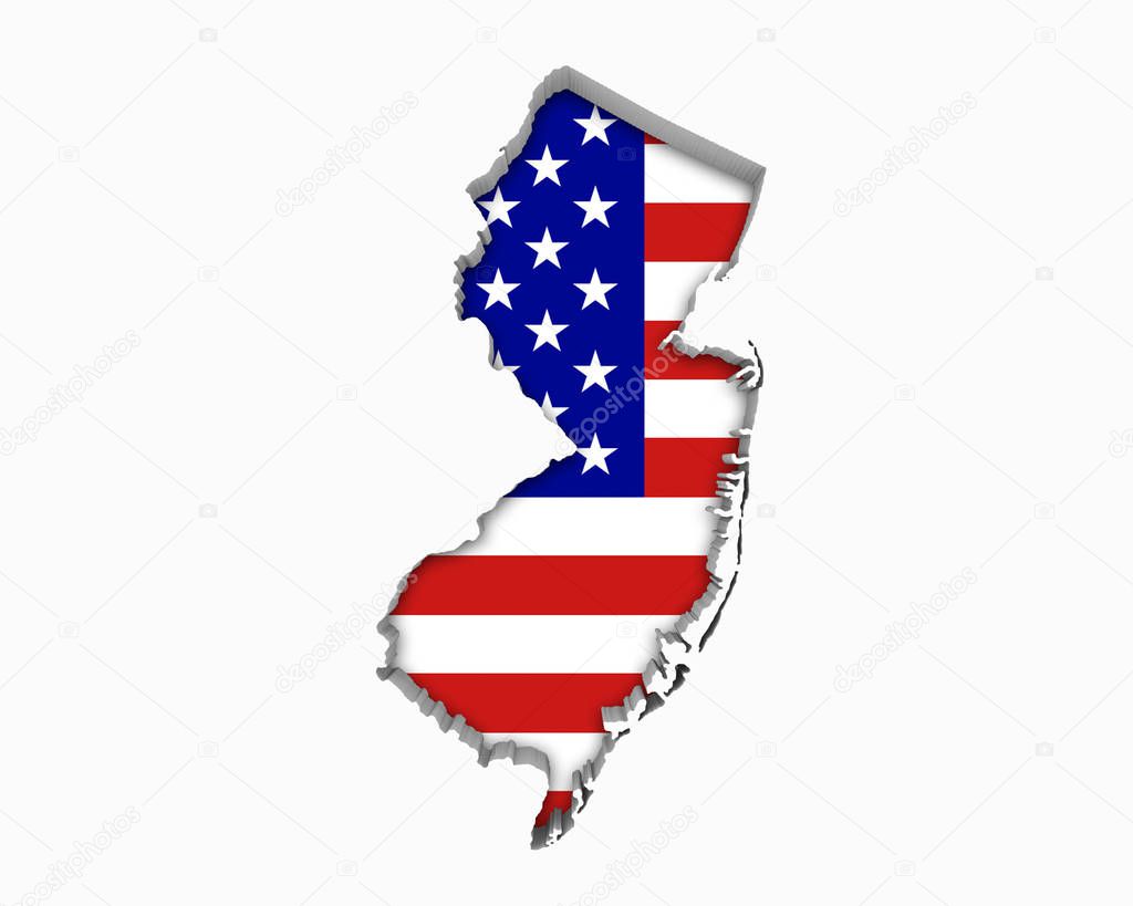 New Jersey NJ USA Flag Stars Stripes Map 3d Illustration