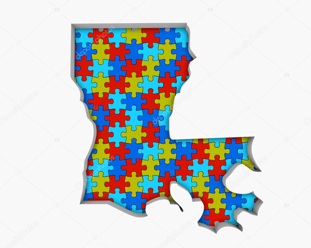 Louisiana LA Puzzle Pieces Map Working Together 3d Illustration