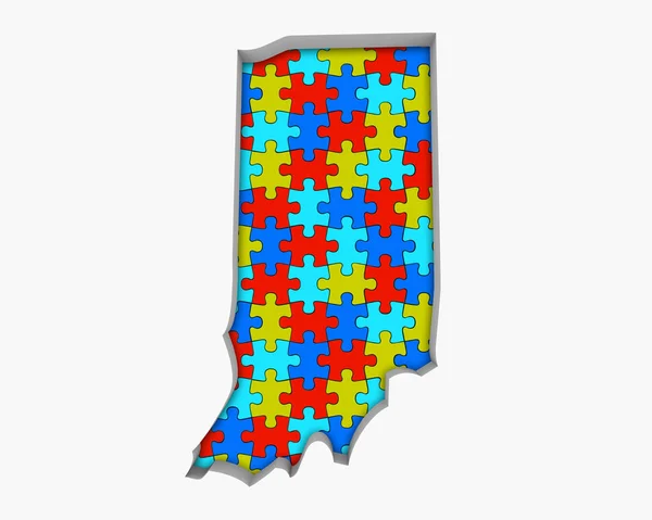 Indiana Puzzle Pieces Map Working Together Illustration — Stock Photo, Image