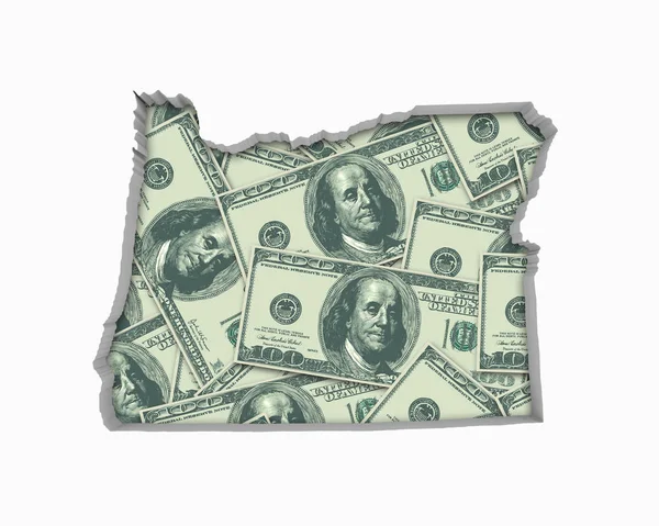 Oregon Mapa Dinero Efectivo Economía Dólares Ilustración —  Fotos de Stock