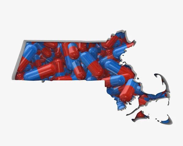 Massachusetts Pillole Farmaci Assicurazione Sanitaria Mappa Illustrazione — Foto Stock