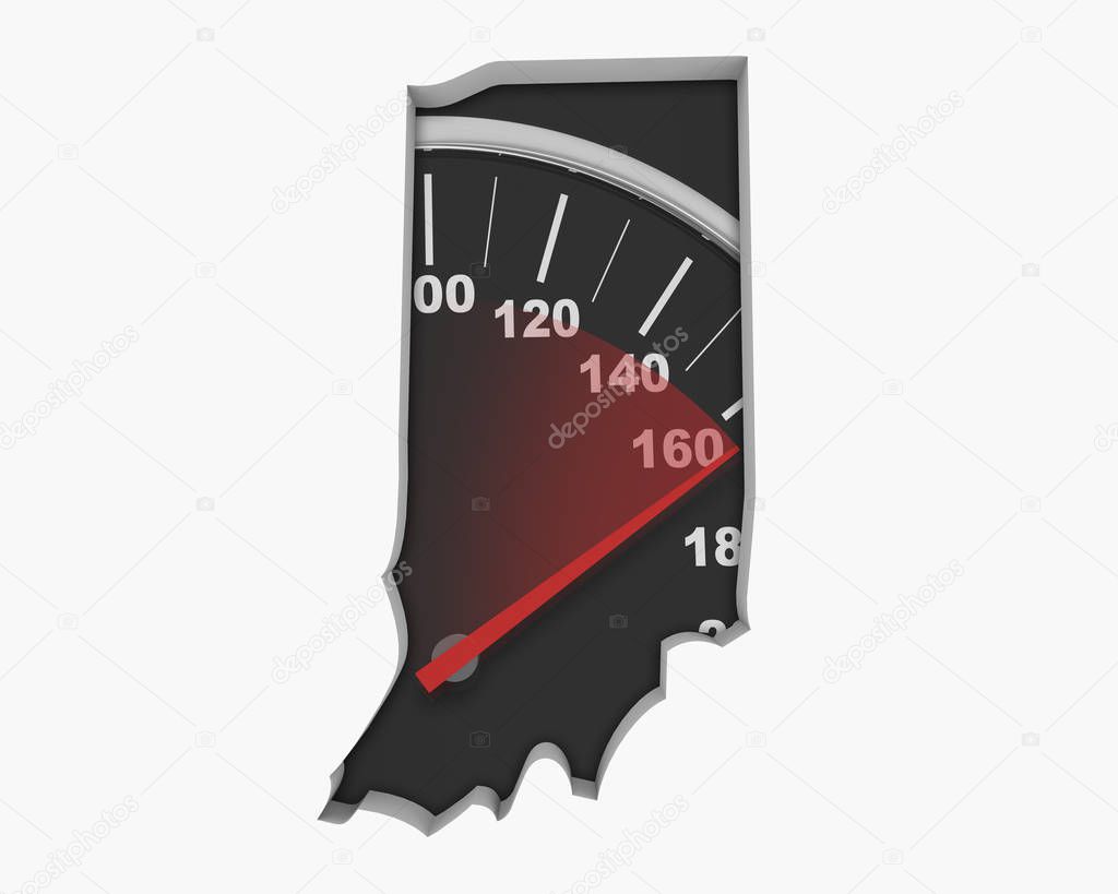Indiana IN Speedometer Map Fast Speed Competition Race 3d Illustration