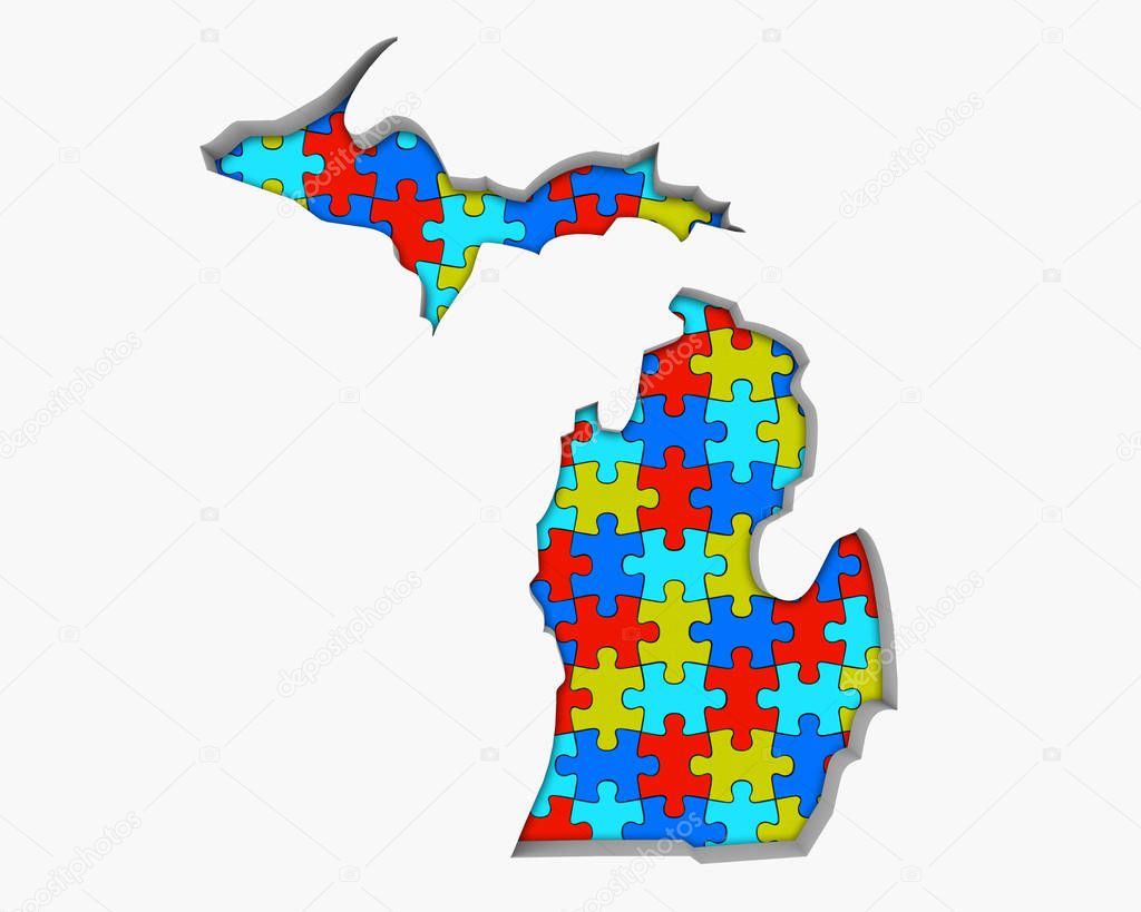 Michigan MI Puzzle Pieces Map Working Together 3d Illustration