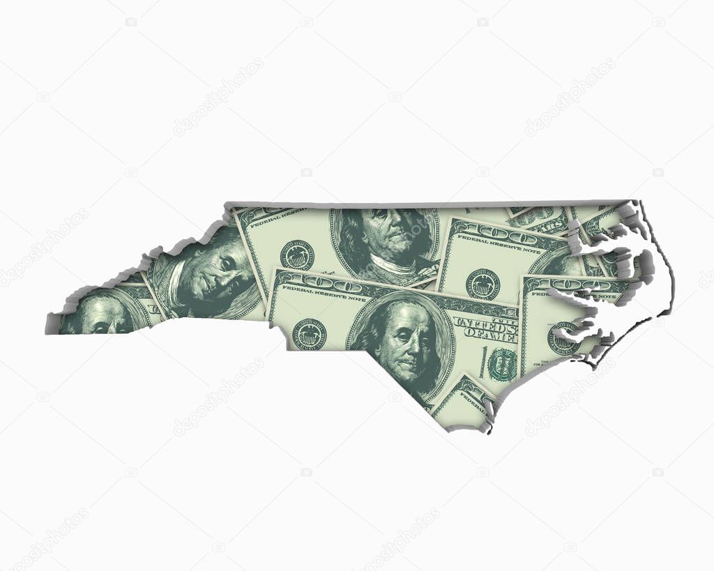 North Carolina NC Money Map Cash Economy Dollars 3d Illustration
