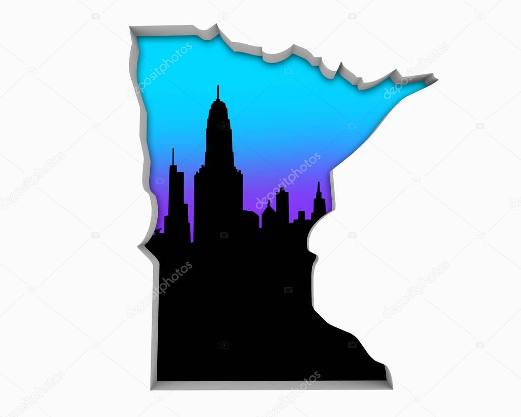 Minnesota MN Skyline City Metropolitan Area Nightlife 3d Illustration