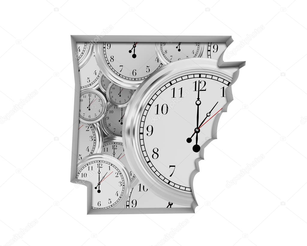 Arkansas AR Clock Time Passing Forward Future 3d Illustration