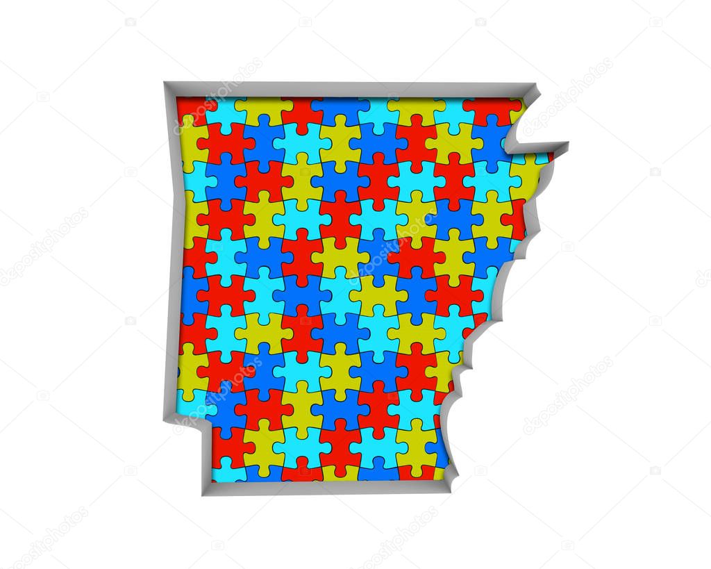 Arkansas AR Puzzle Pieces Map Working Together 3d Illustration