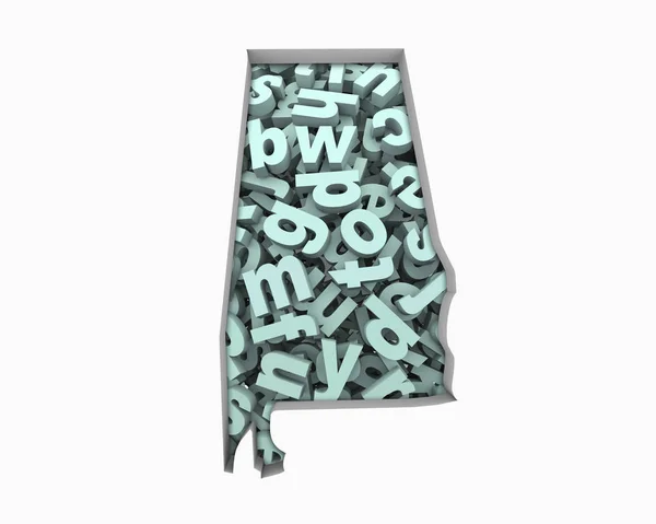 Alabama Letters Mappa Istruzione Leggere Scrivere Scuole Illustrazione — Foto Stock