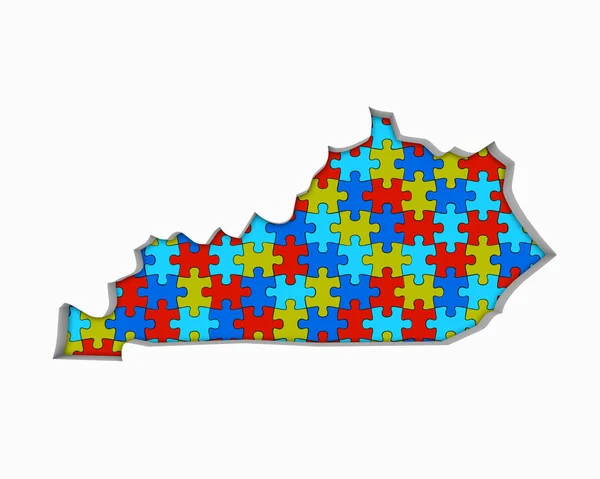 Kentucky Puzzle Pedaços Mapa Trabalhando Juntos Ilustração — Fotografia de Stock