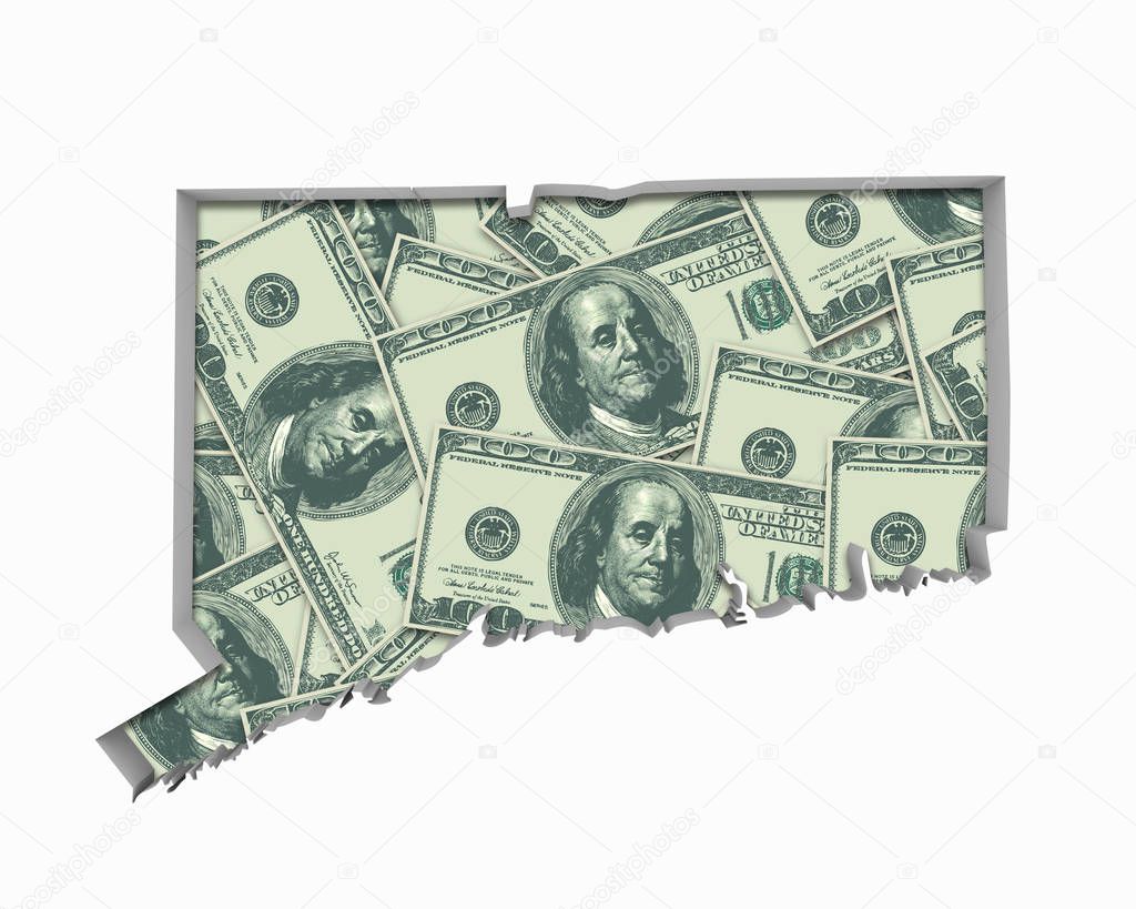 Connecticut CT Money Map Cash Economy Dollars 3d Illustration