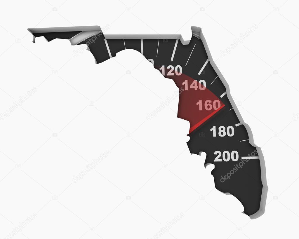 Florida FL Speedometer Map Fast Speed Competition Race 3d Illustration