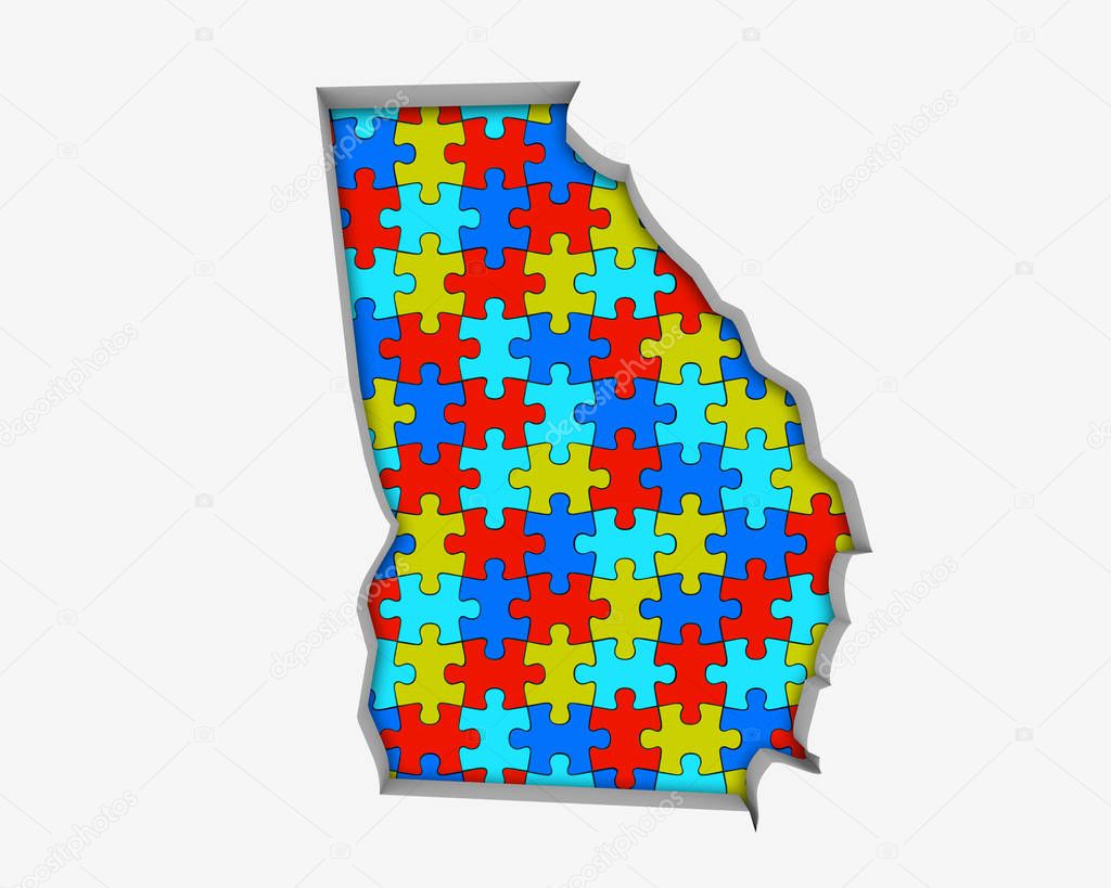 Georgia GA Puzzle Pieces Map Working Together 3d Illustration