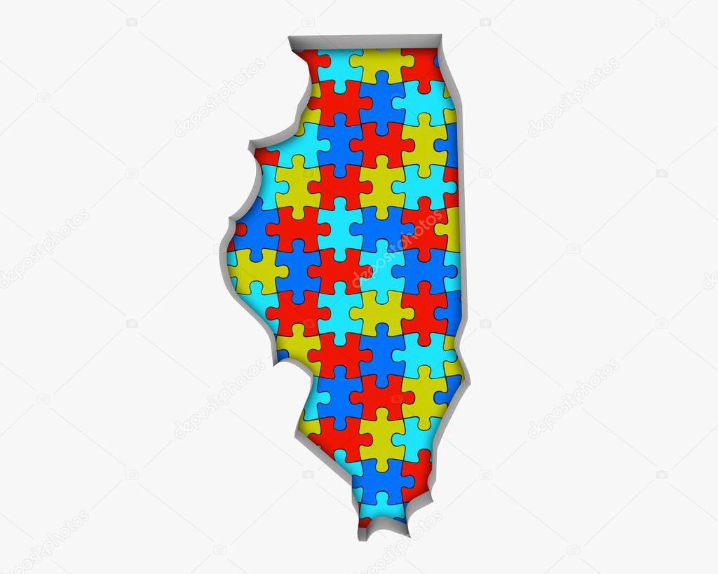 Illinois IL Puzzle Pieces Map Working Together 3d Illustration