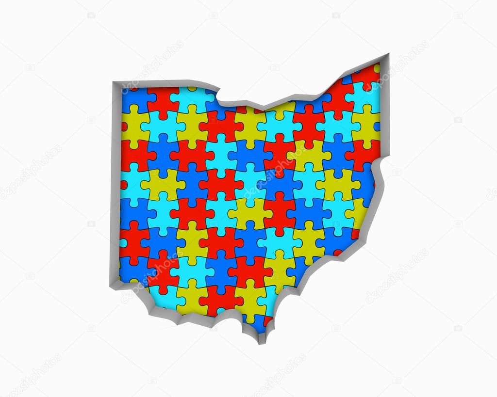 Ohio OH Puzzle Pieces Map Working Together 3d Illustration