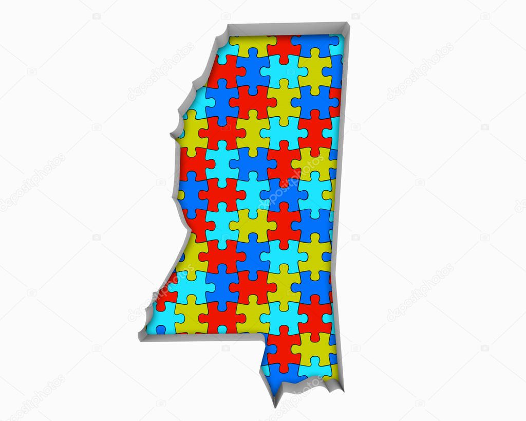 Mississippi MS Puzzle Pieces Map Working Together 3d Illustration