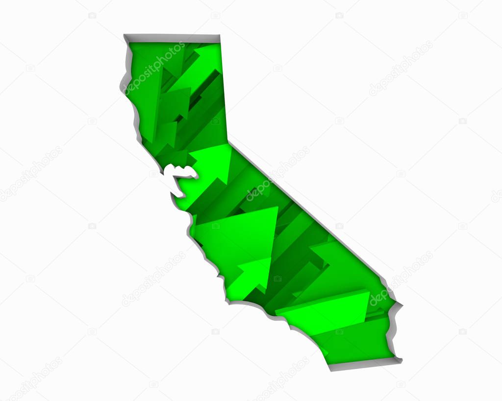 California CA Arrows Map Growth Increase On Rise 3d Illustration