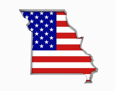 Missouri Mo ABD bayrağı yıldız çizgili harita 3d çizim