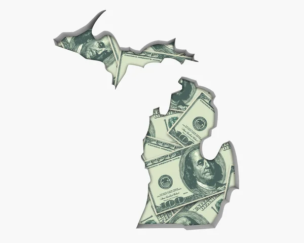 Michigan MI Money Map Cash Economy Dollars 3d Illustration