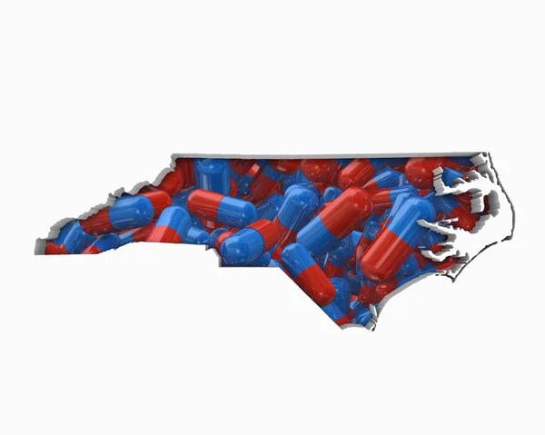 North Carolina Pigułki Leków Ubezpieczeniach Zdrowotnych Mapa Ilustracja — Zdjęcie stockowe