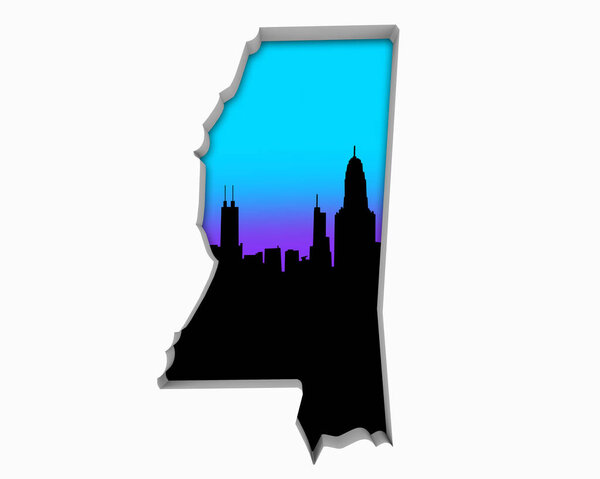 Mississippi MS Skyline City Metropolitan Area Nightlife 3d Illustration