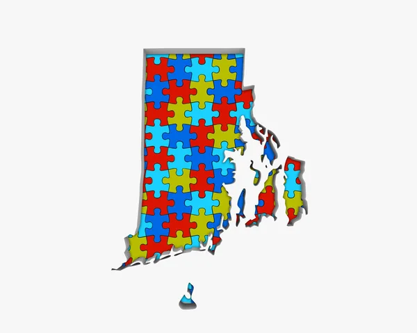 Rhode Island Puzzle Piezas Mapa Trabajando Juntos Ilustración — Foto de Stock