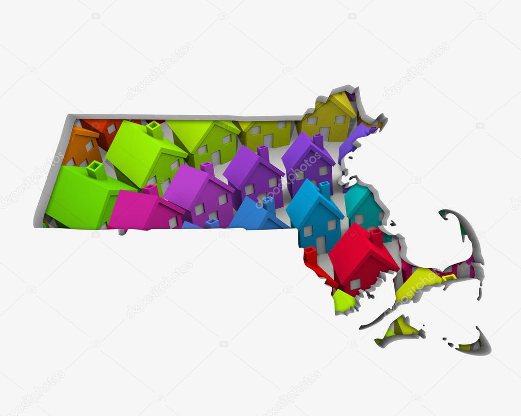 Massachusetts MA Homes Homes Map New Real Estate Development 3d Illustration