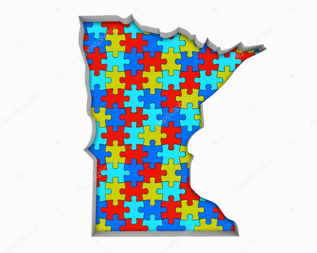 Minnesota MN Puzzle Pieces Map Working Together 3d Illustration