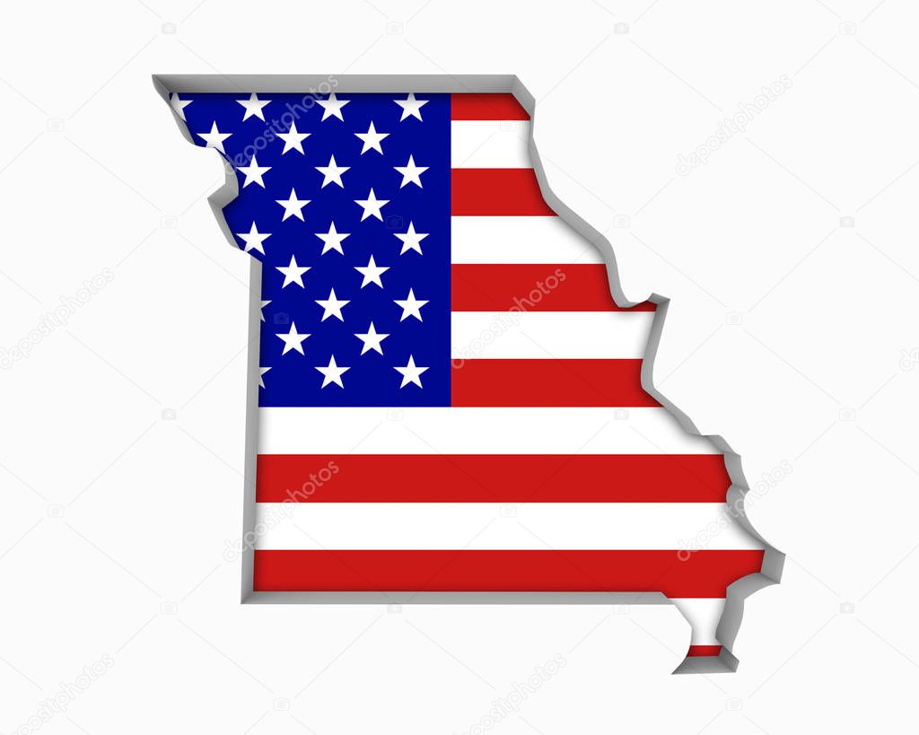 Missouri MO USA Flag Stars Stripes Map 3d Illustration