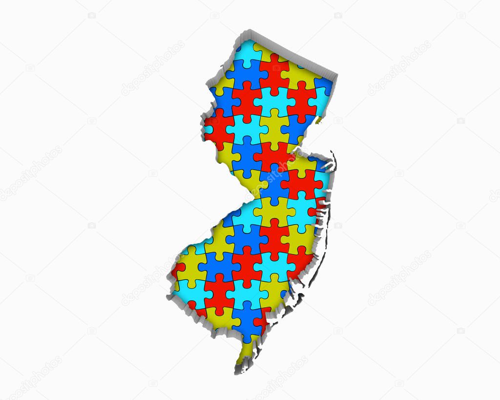 New Jersey NJ Puzzle Pieces Map Working Together 3d Illustration