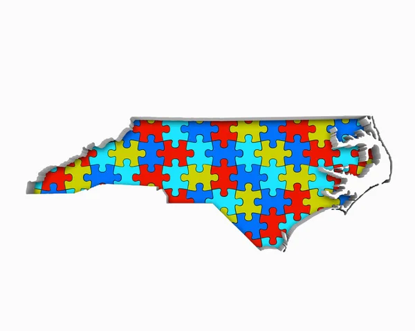 North Carolina Pussel Bitar Karta Arbetar Tillsammans Illustration — Stockfoto