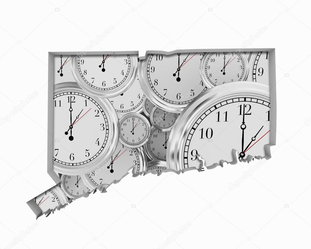 Connecticut CT Clock Time Passing Forward Future 3d Illustration