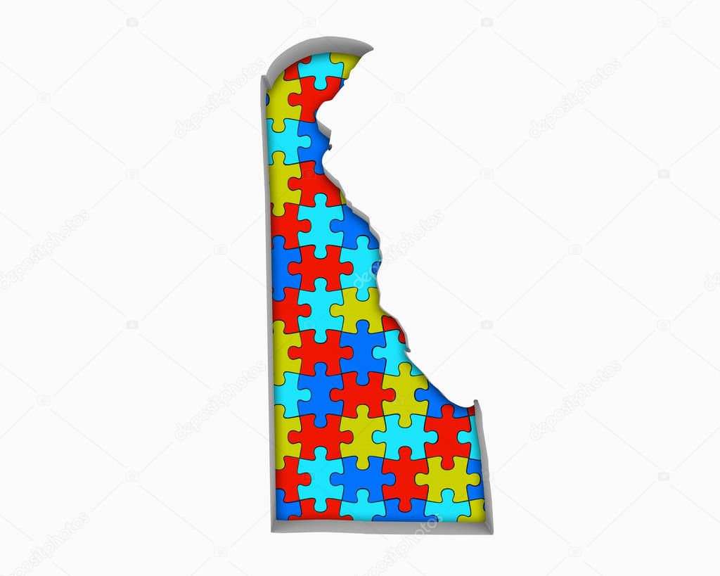 Delaware DE Puzzle Pieces Map Working Together 3d Illustration