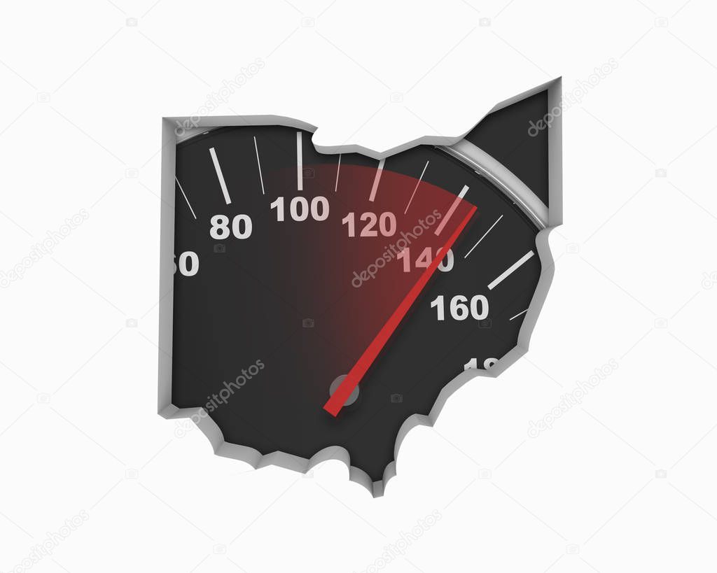 Ohio OH Speedometer Map Fast Speed Competition Race 3d Illustration