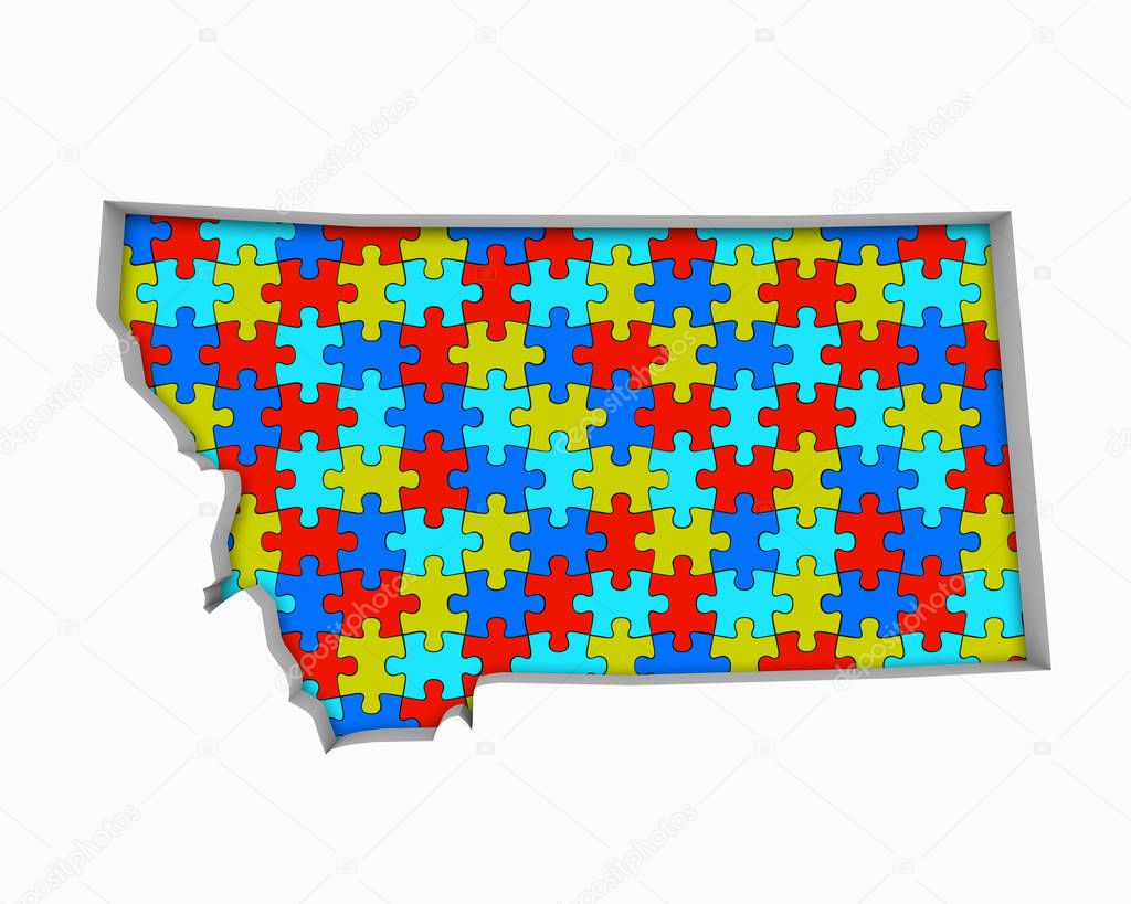 Montana MT Puzzle Pieces Map Working Together 3d Illustration