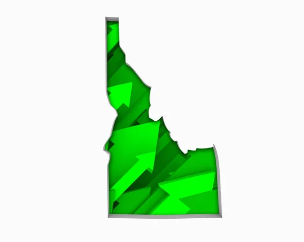 Idaho Strzałki Mapa Wzrost Powstanie Ilustracja — Zdjęcie stockowe
