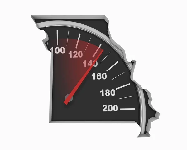 Missouri Speedometer Map Schnelles Geschwindigkeitsrennen Illustration — Stockfoto