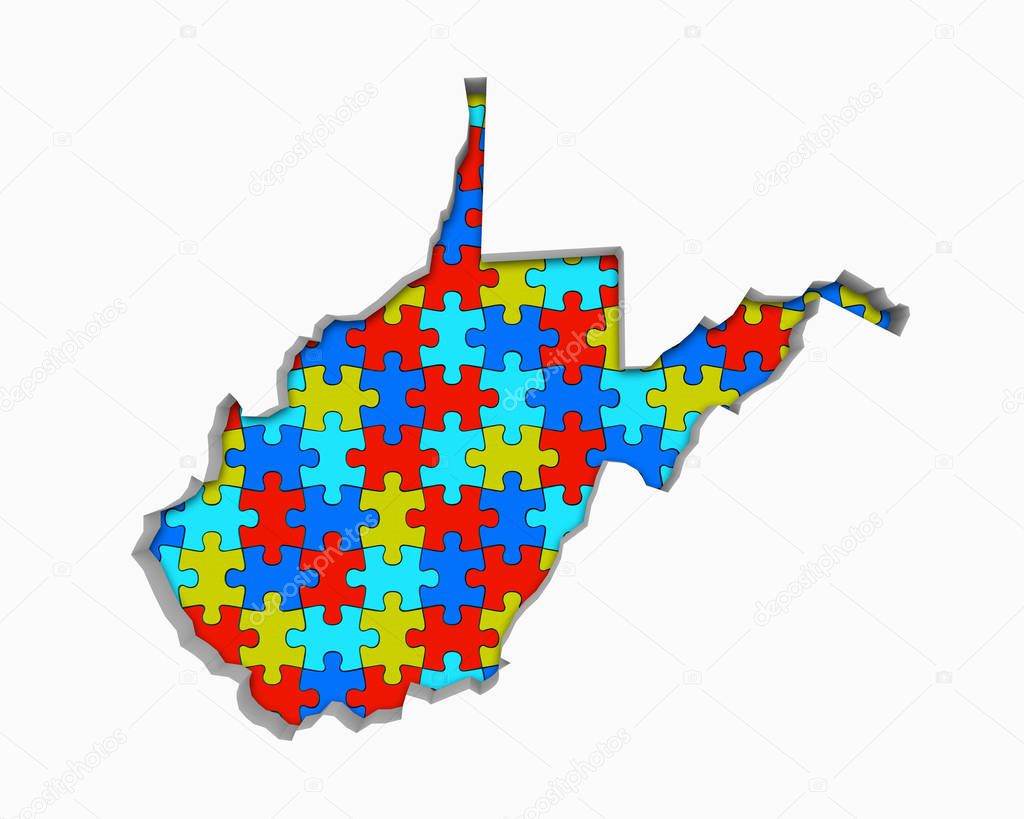 West Virginia WV Puzzle Pieces Map Working Together 3d Illustration