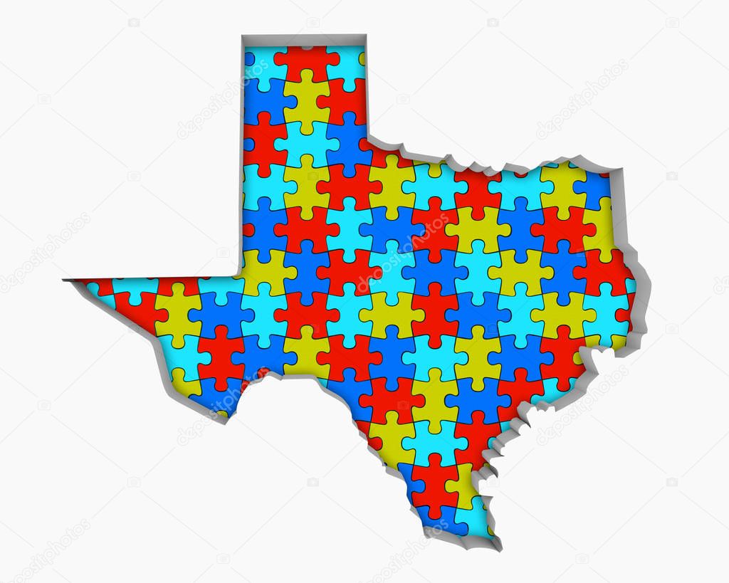 Texas TX Puzzle Pieces Map Working Together 3d Illustration