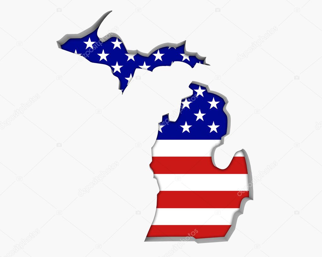 Michigan MI USA Flag Stars Stripes Map 3d Illustration