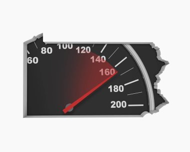 Pennsylvania silueti beyaz arka plan üzerinde hız göstergesi ile 