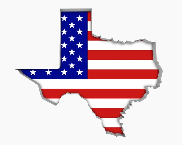 Silhouet Van Texas Met Usa Vlag Witte Achtergrond — Stockfoto