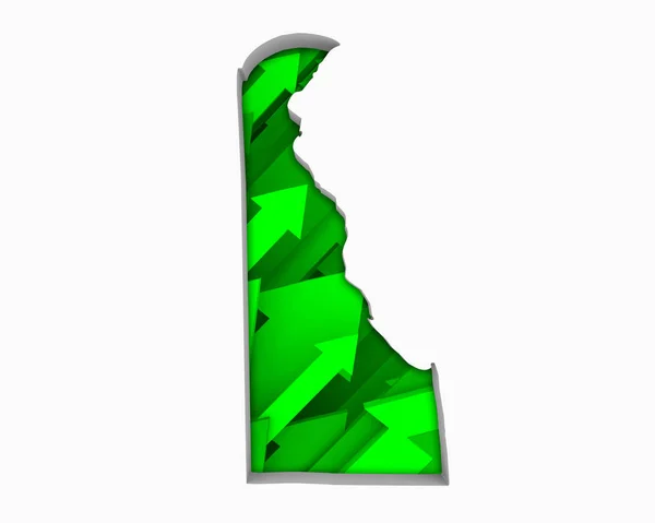 Silhouet Van Delaware Met Groene Pijlen Witte Achtergrond — Stockfoto