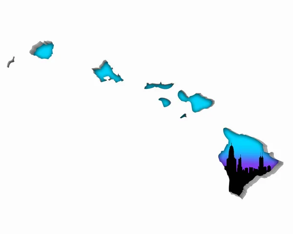 夏威夷剪影与天际城市都市区在白色背景 — 图库照片